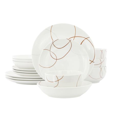 Elama Sydney 16 Piece Porcelain Double Bowl Dinnerware Set, Service for 4